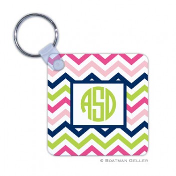 Keychain - Chevron Pink Navy & Lime